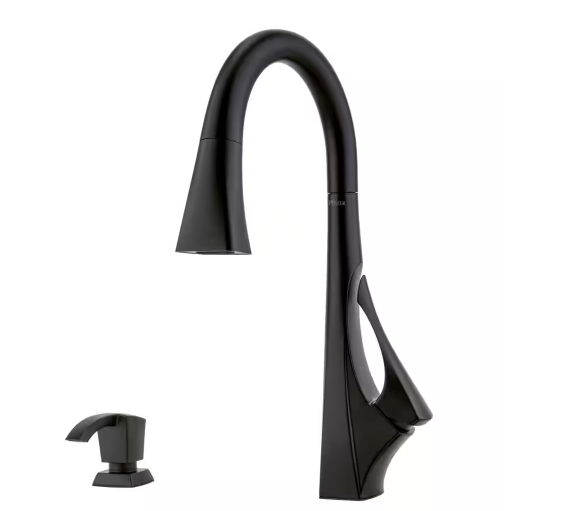 Pfister Venturi Kitchen Faucet with Pull Down Sprayer and Soap Dispenser, Single Handle, High Arc Matte Black